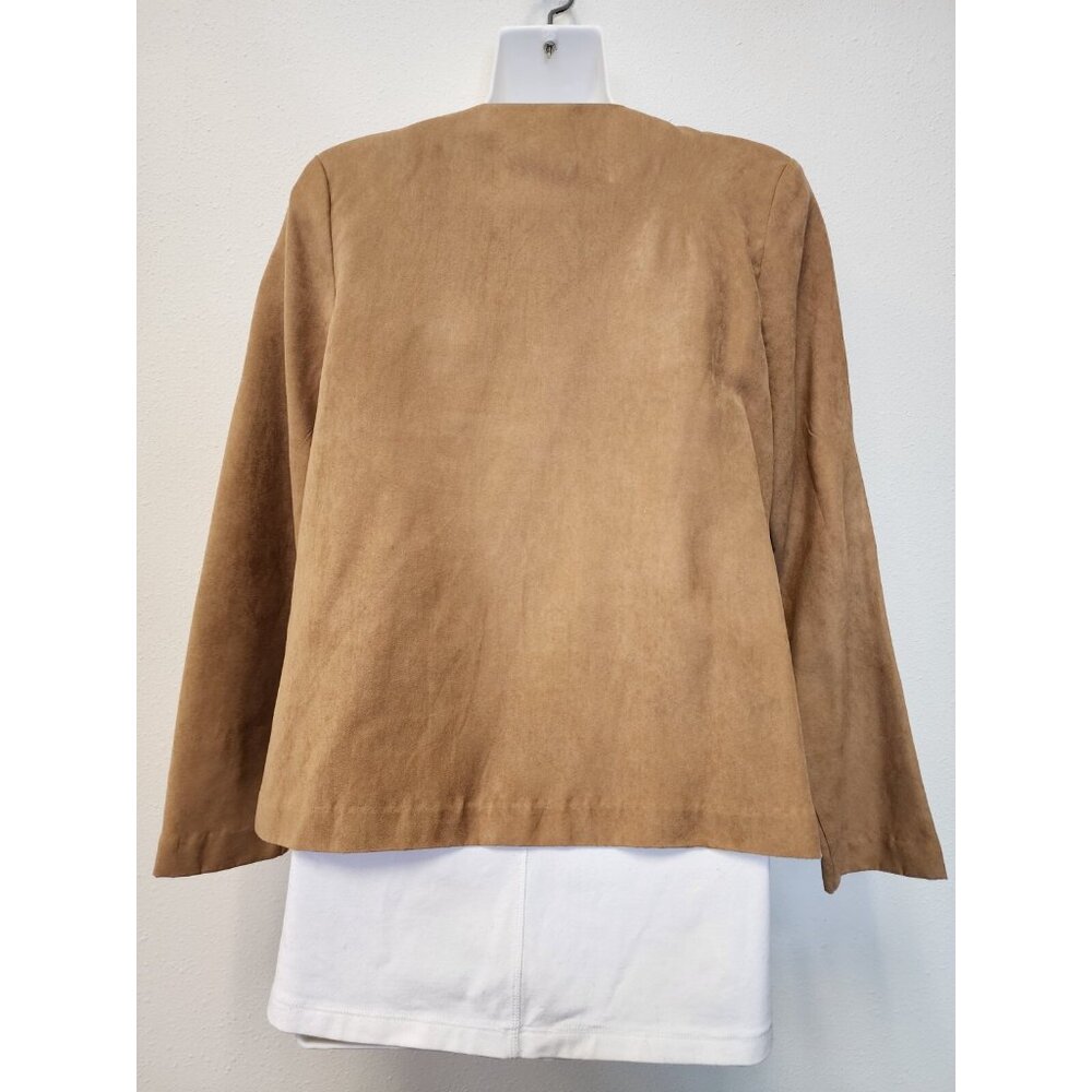 BFA Classics Blazer Jacket Women 8 Tan Zip Up Faux Suede Embroidered - Picture 7 of 10